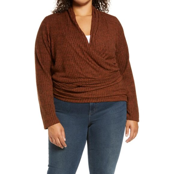 Cozy Ribbed Tie Cardigan — Rust Brown Loveapella Knit 1X - Picture 5 of 14